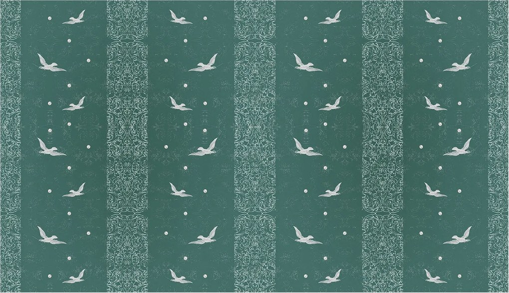 Flizelin fotótapéta Fehér madarak türkiz finom minta 520x300 +ragasztó