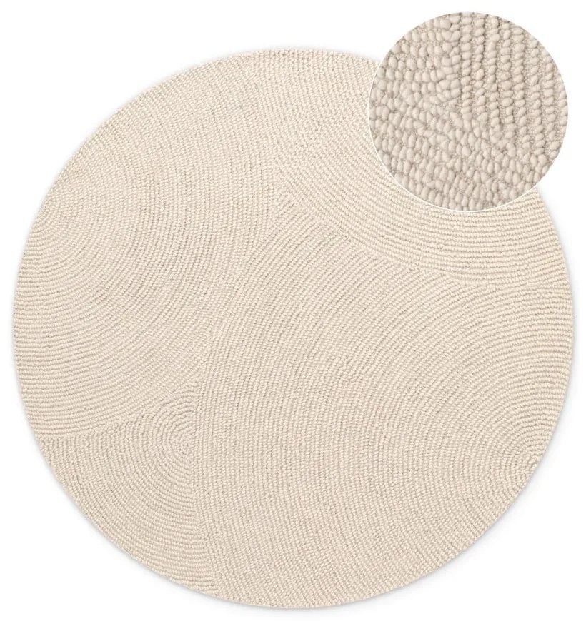 Világos natúr színű kézi szövésű gyapjú kerek szőnyeg ø 150 cm Eleni Natural White – Hanse Home
