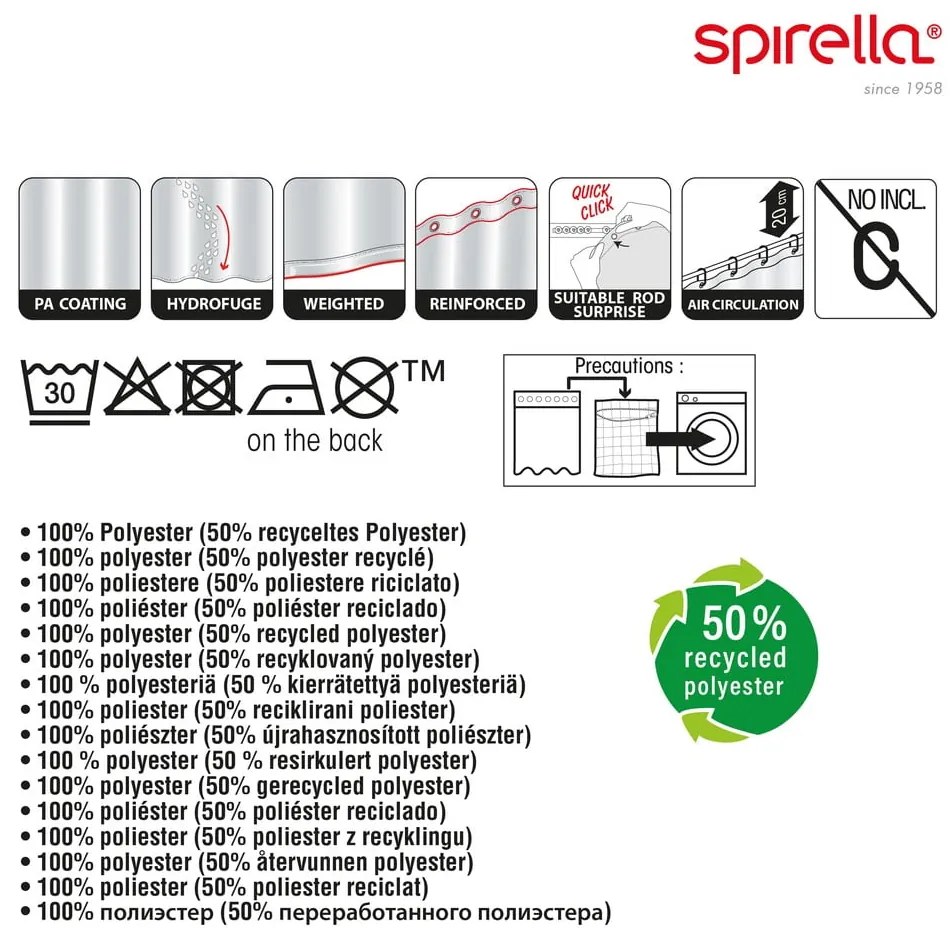 Zuhanyfüggöny 180x200 cm Rings – Spirella