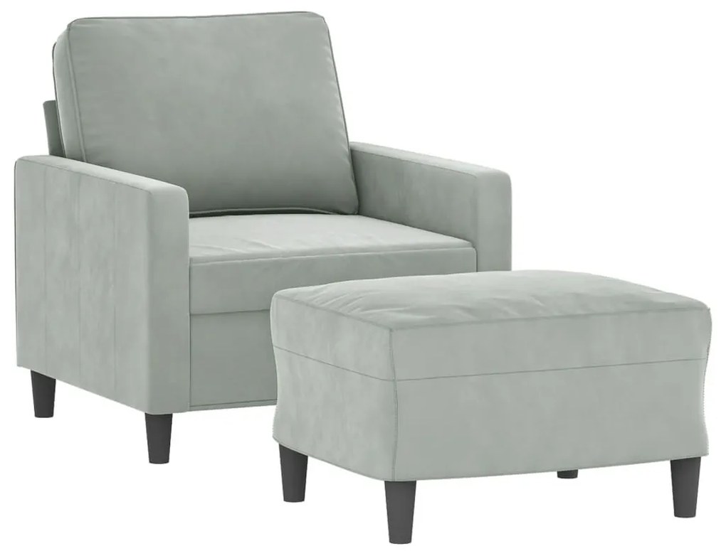 világosszürke bársony kanapéfotel lábtartóval 60 cm