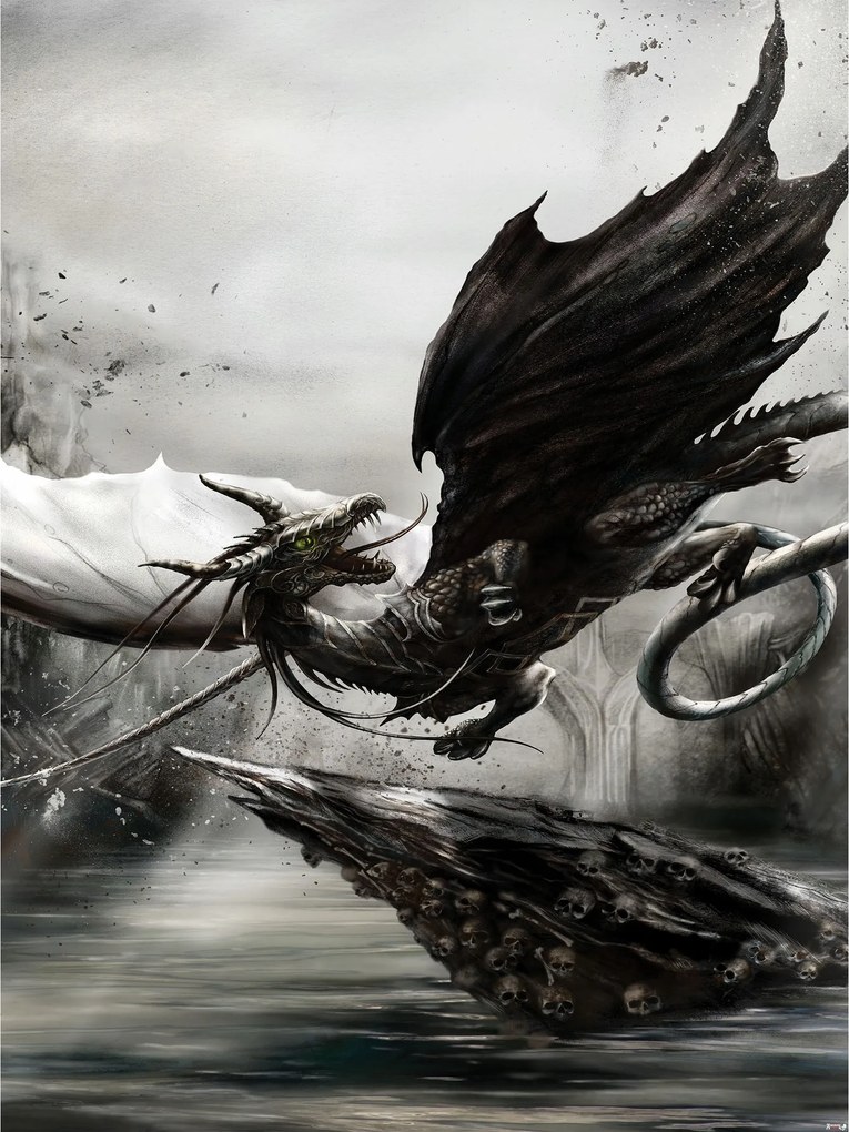 Fotótapéta Sárkány és romok Fantasy Art Koponya Sárkány méretarány 184x254 +ragasztó