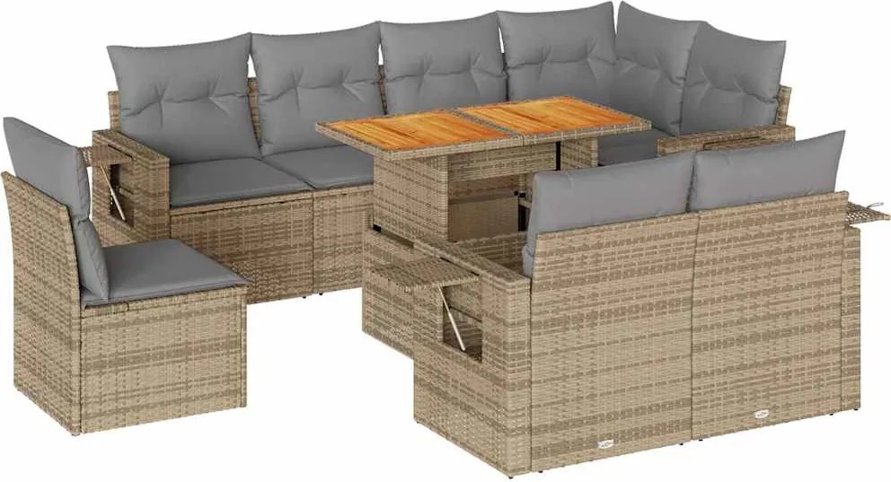 vidaXL 9 részes bézs polyrattan kerti ülőgarnitúra párnákkal
