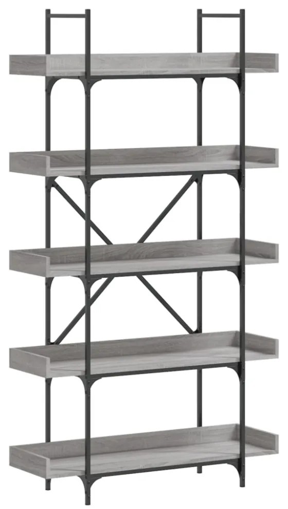 5-szintes szürke sonoma szerelt fa könyvespolc 100x33x180,5 cm