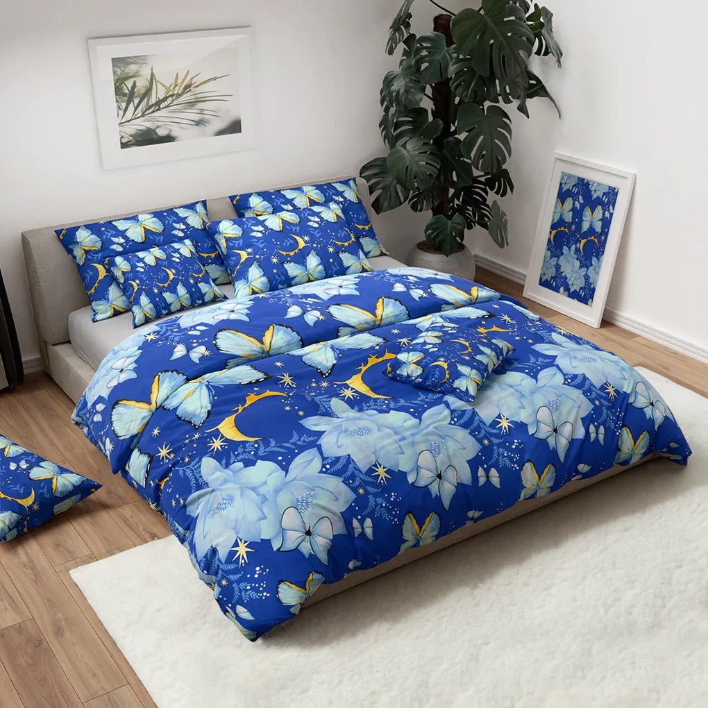 Pamut ágynemű BLUE BUTTERFLY sötétkék Ágyneműhuzat mérete: 70 x 90 cm | 140 x 200 cm