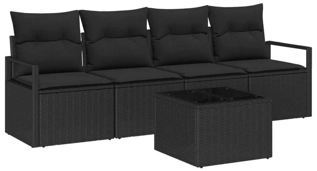 Kerti Kanapé Szett 5 pcs Fekete 55 x 55 x 37 cm polirattan