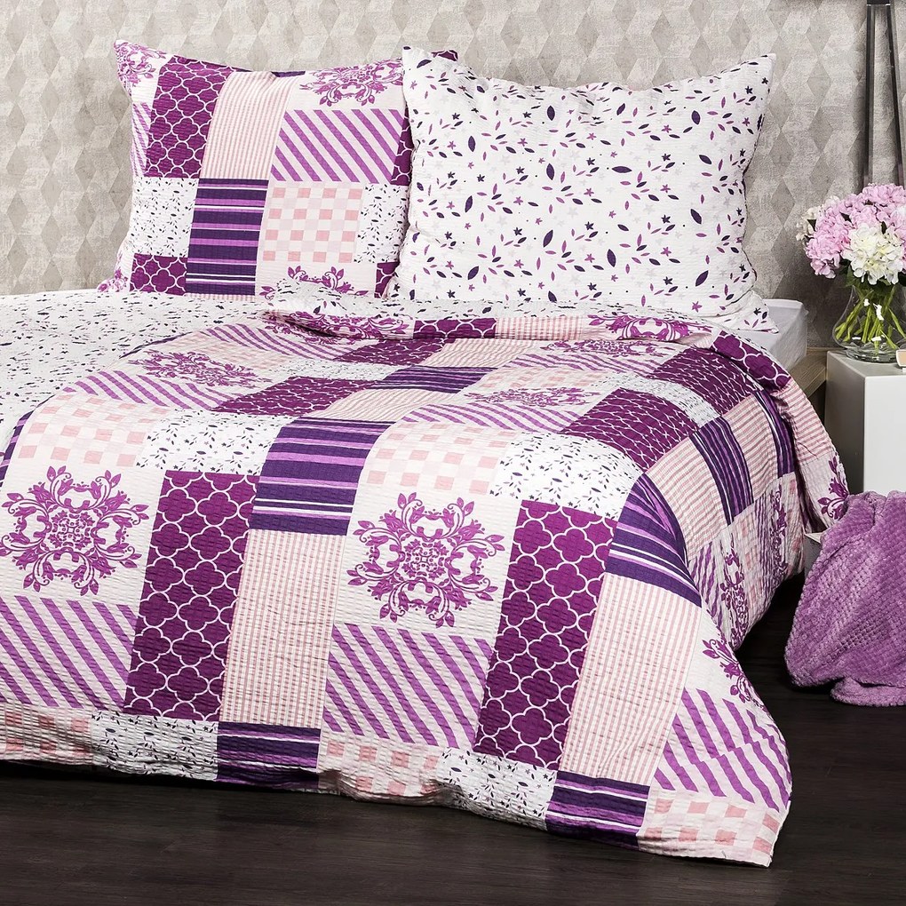4Home Patchwork violet krepp ágyneműhuzat, 140 x 200 cm, 70 x 90 cm