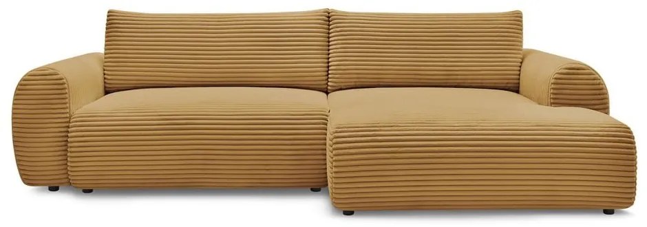 Mustársárga kordbársony kinyitható sarokkanapé (jobb oldali) Lucien – Bobochic Paris