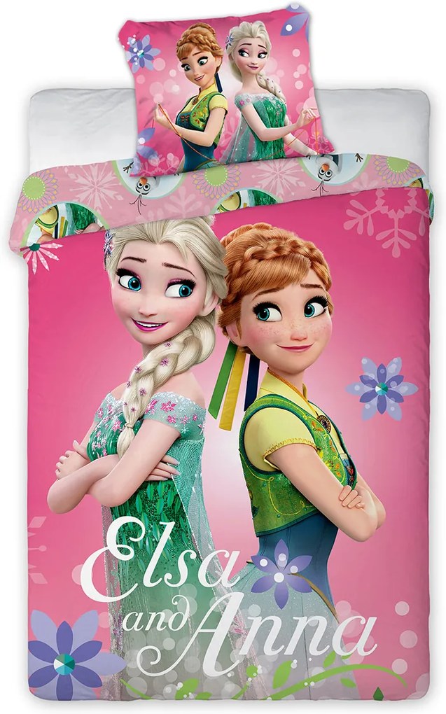 Gyermek ágyneműhuzat Frozen Sisters rózsaszín 140x200 cm