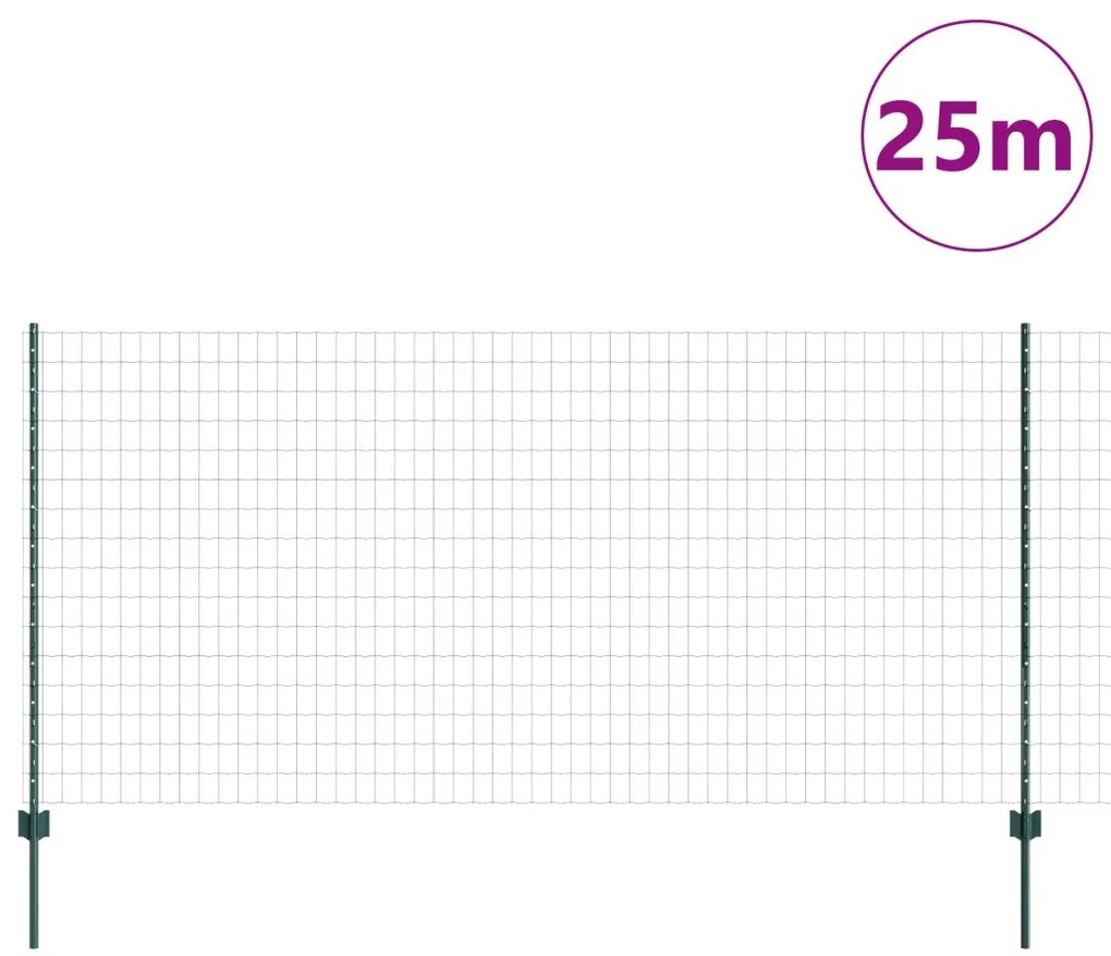 Kerti Kerítés Görgő 2 db Zöld Porszórt acél 25 x 1.2 m Tartós