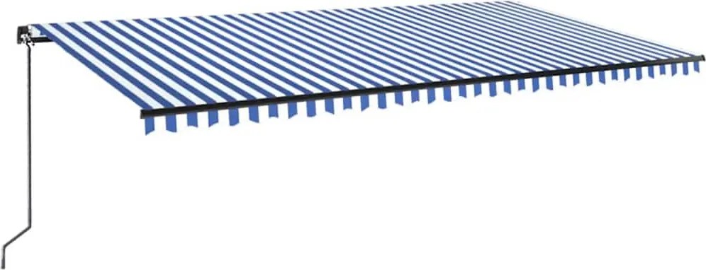 vidaXL kék és fehér kézzel kihúzható LED-es napellenző 600 x 300 cm