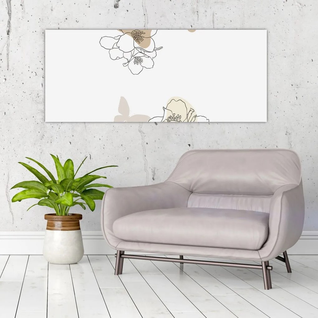 Kép - Bézs virágok pillangóval N⁰2 (120x50 cm)