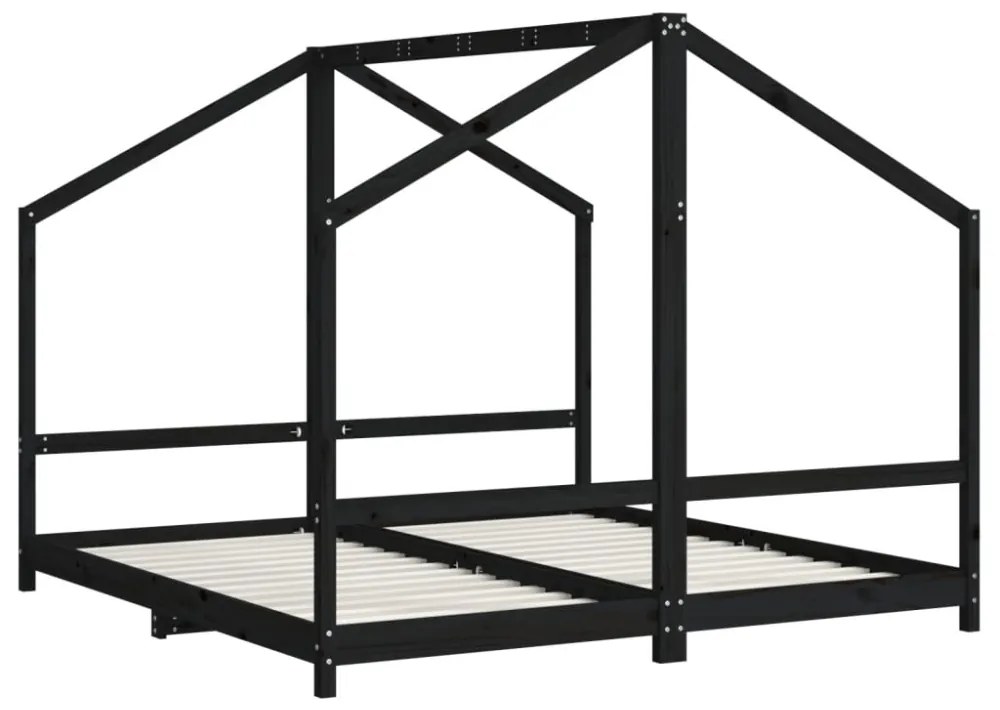 fekete tömör fenyőfa gyerekágykeret 2 x (90 x 190) cm