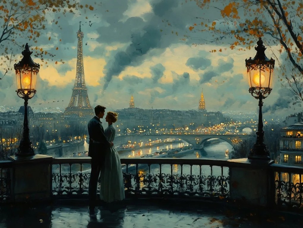 Vászonkép Canvas Párizs Eiffel-torony Pár Romantikus Este 80x60