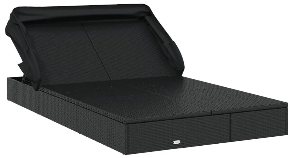 2 személyes fekete polyrattan napágy tetővel 213 x 118 x 97 cm