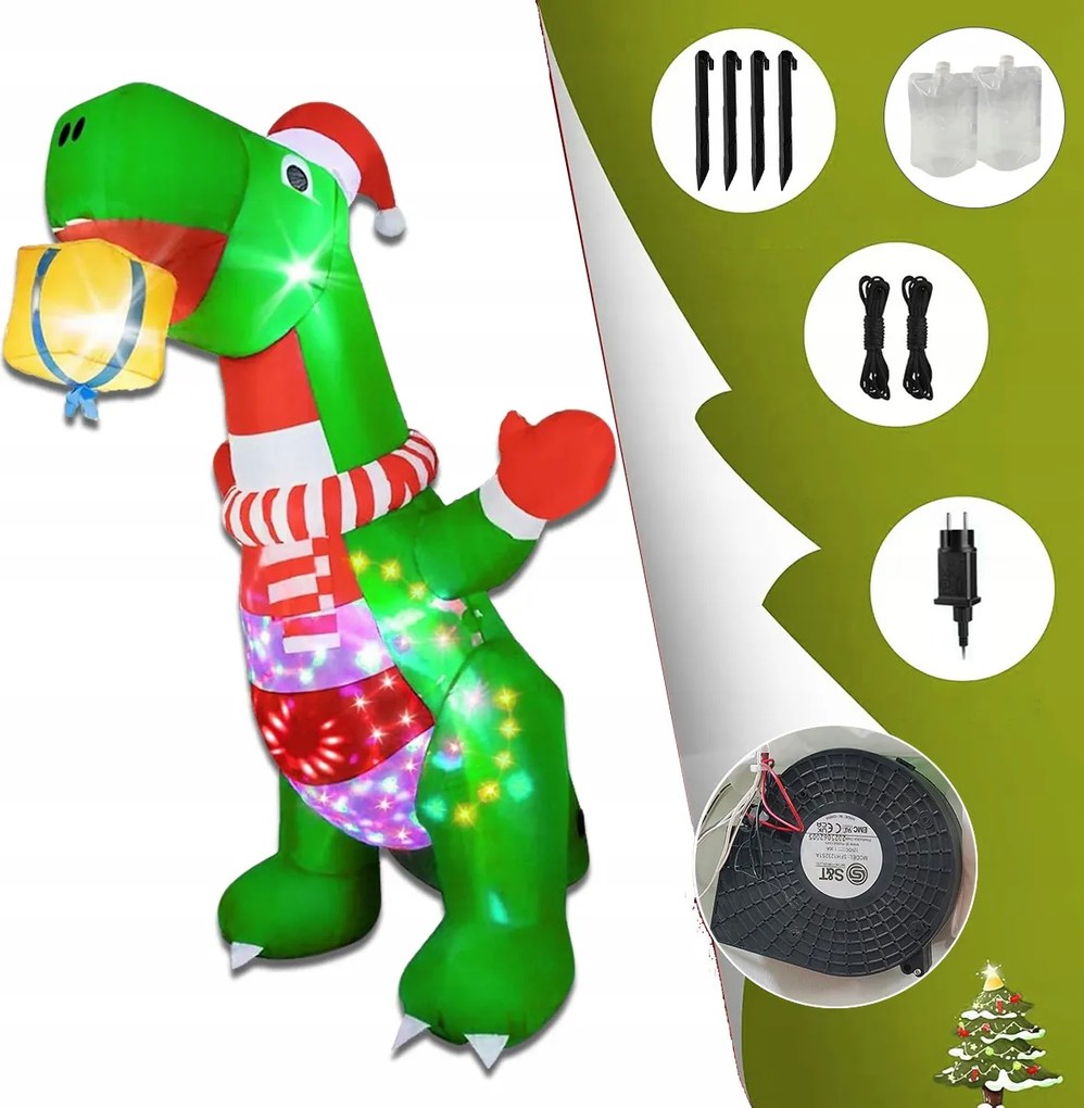 Felfújható dinoszaurusz Pumpálható Világító Nagy 240cm Led Dekoráció Karácsonyi Lámpák