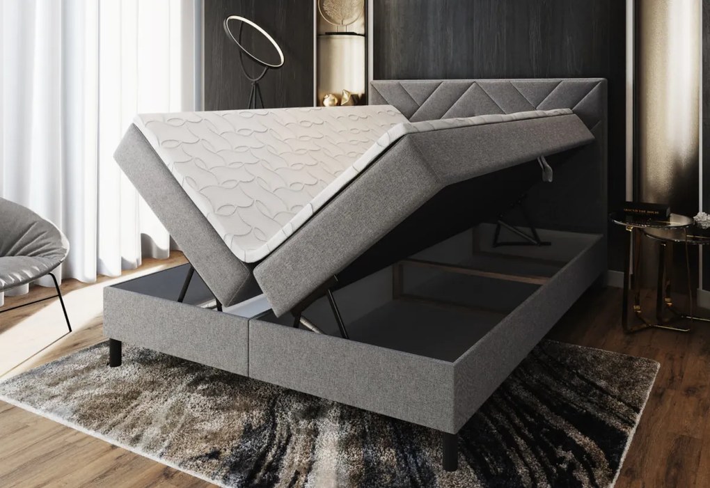 ROKOS kárpitozott boxspring ágy + topper, 180x200, monolith 37