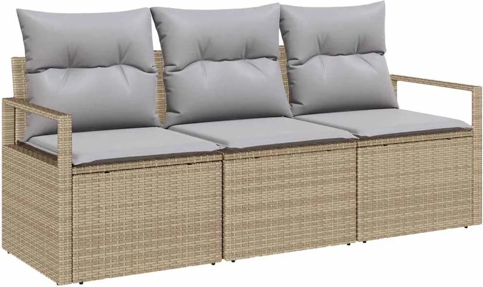 vidaXL Kerti Kanapé Szett 3 pcs Beige és Világosszürke polirattan