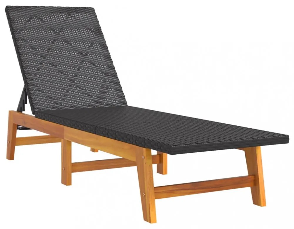 polyrattan és tömör akácfa napozóágy asztallal