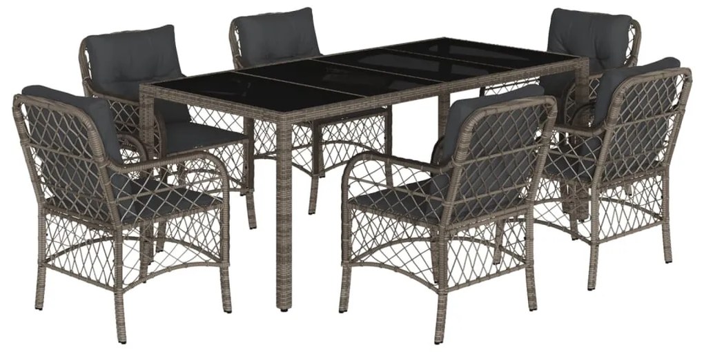 7 részes szürke polyrattan kerti étkezőgarnitúra párnával