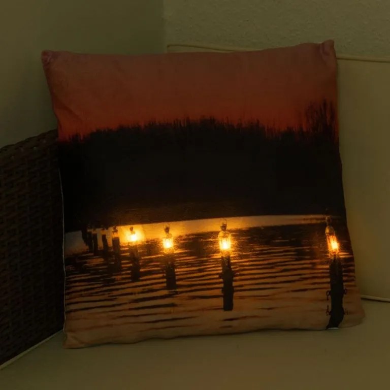DIVERO Dekoratív párna LED szürkület 38 x 38 cm