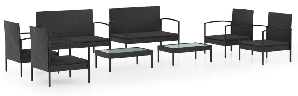 vidaXL 8 részes fekete polyrattan kerti ülőgarnitúra párnákkal