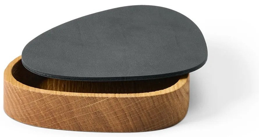 Antracitszürke-natúr színű fedeles-dekoratív fa-öko bőr tárolódoboz 14x12,5x3,5 cm Curve Nupo – LIND DNA