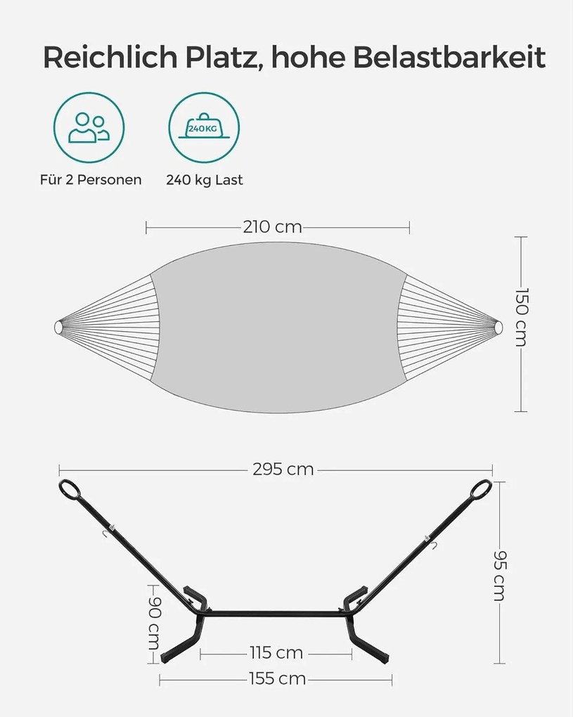 Függőágy, függőágy 5 különböző magasságba állítható, fém vázzal, szürke