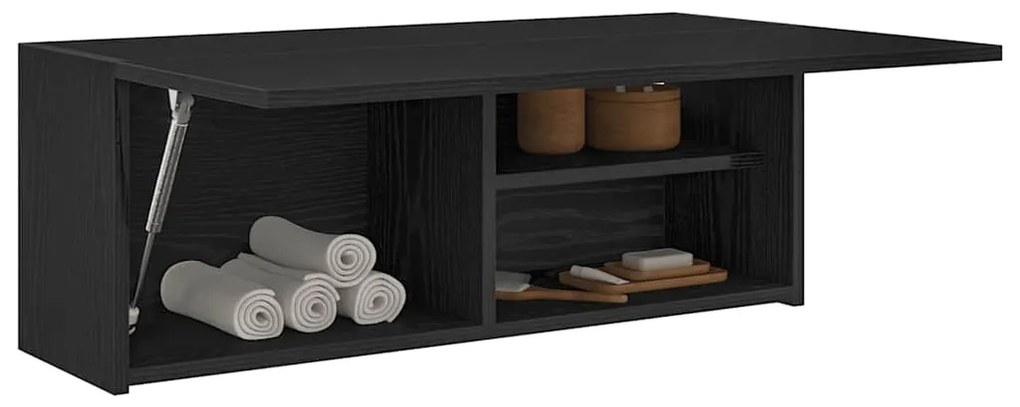 fekete szerelt fa fali fürdőszobaszekrény 80x25x30 cm