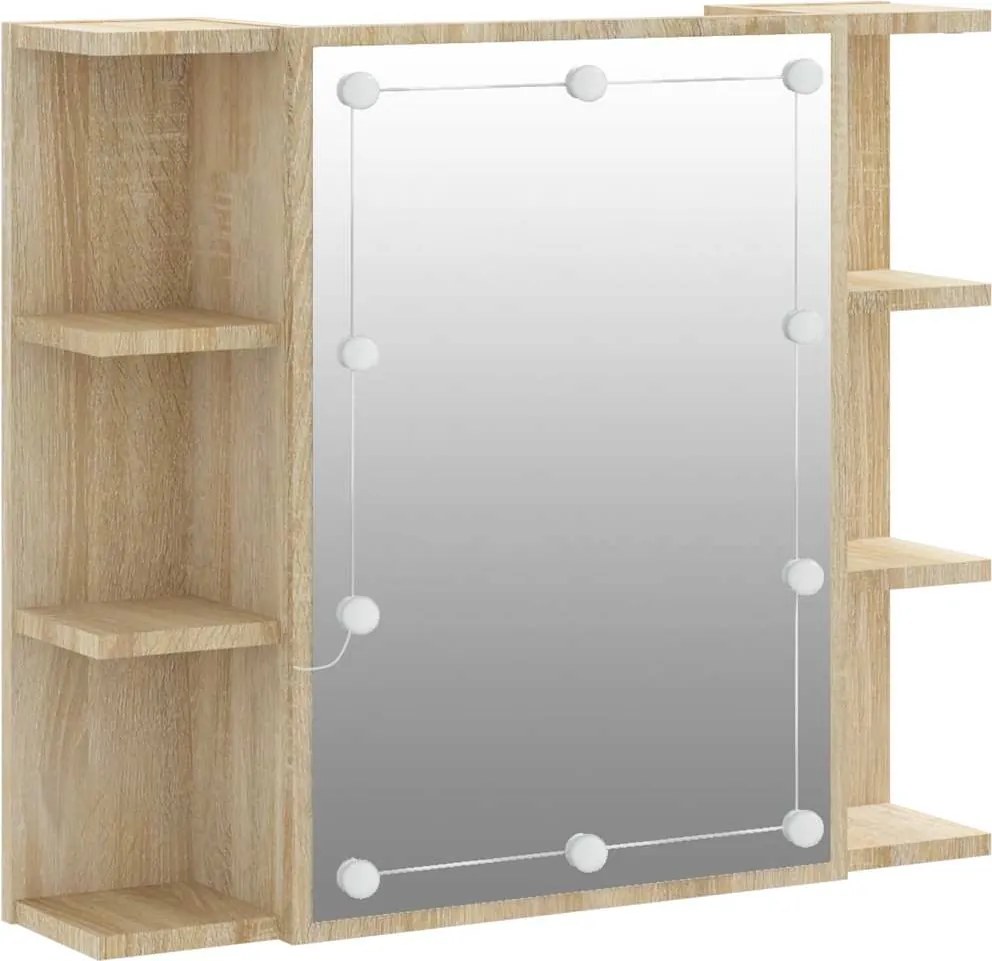 vidaXL sonoma tölgy színű tükrös szekrény LED-ekkel 70 x 16,5 x 60 cm