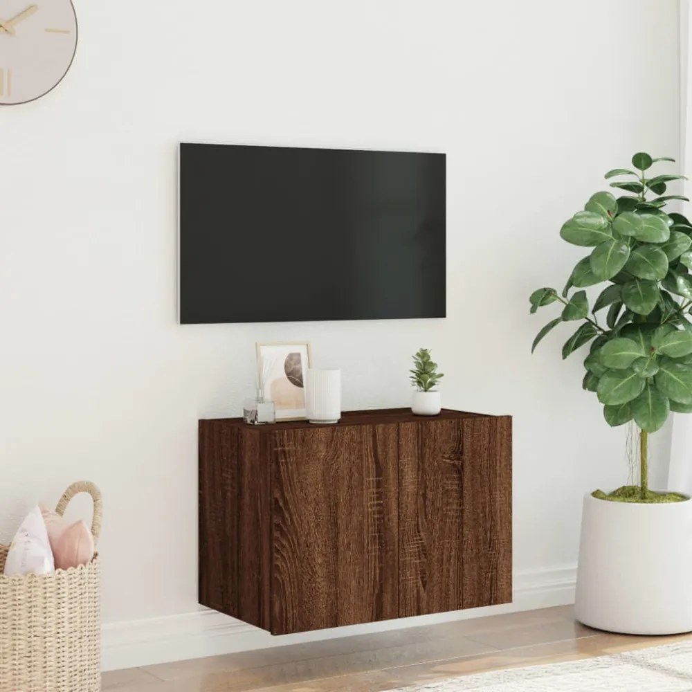 barna tölgyszínű fali TV-szekrény LED-del 60x35x41 cm