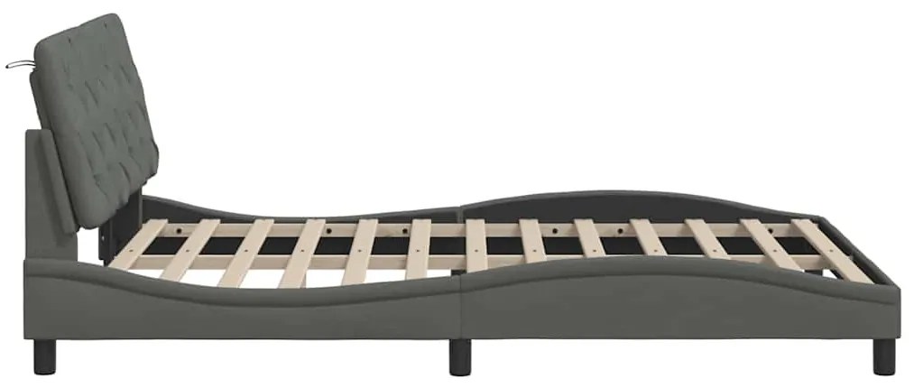 sötétszürke szövet ágykeret LED-ekkel matrac nélkül 120x200 cm