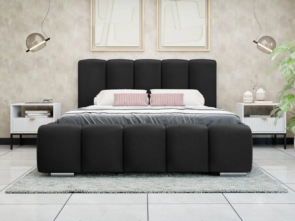 Franciaágy 140 cm Leskana (fekete) (ágyráccsal) (tárolóhellyel). 1104153