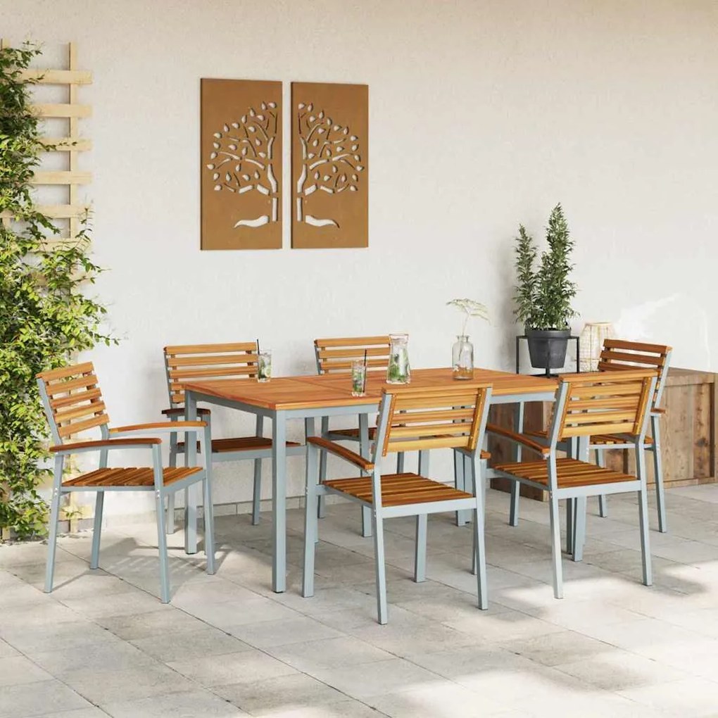 Kert étkező szett 7 pcs Szürke és barna 150 x 90 x 75 cm