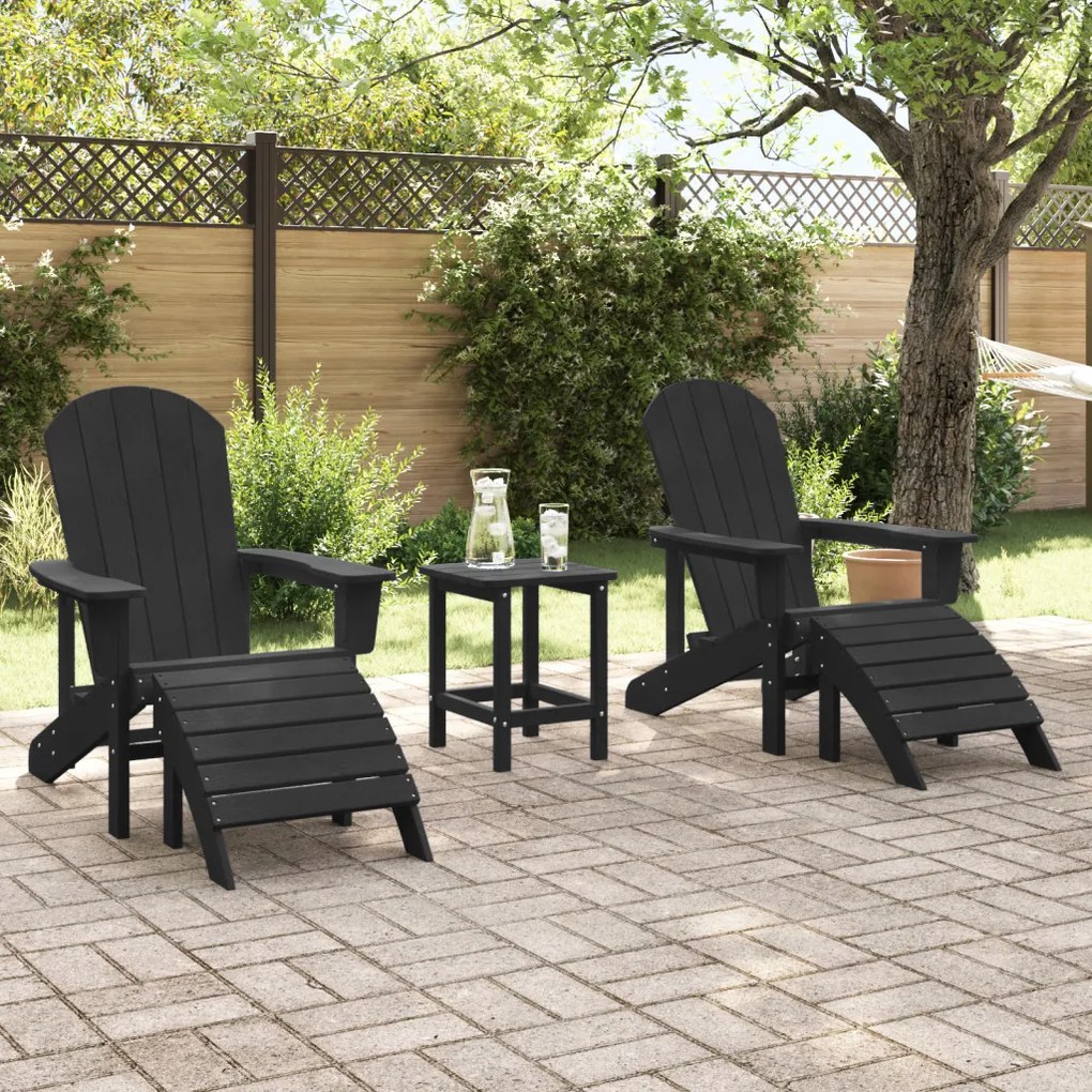 Adirondack szék lábtartókkal 2 db Fekete HDPE