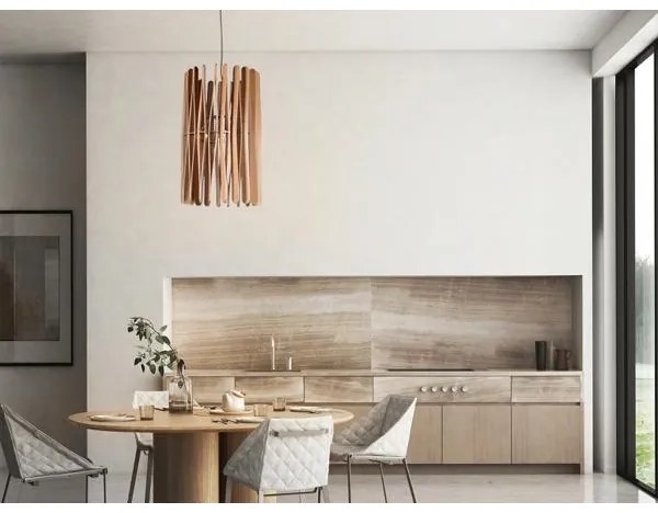 Tömörfa függőlámpa zsinóron 1xE27/60W/230V, átmérő 38 cm, tömörfa/kőris/kaucsukfa