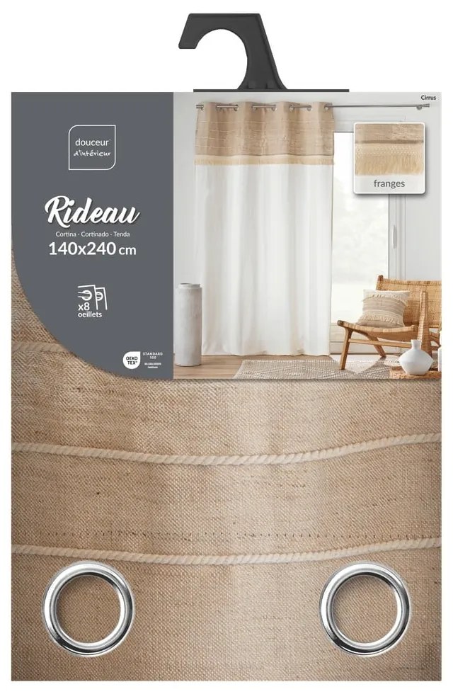 Fehér-barna jutakeverék függöny 140x240 cm Cirrus – douceur d'intérieur