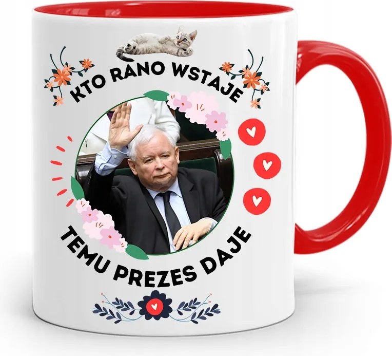 Piros Vicces Bögre Jaroslaw Kaczynski fényképes nyomattal