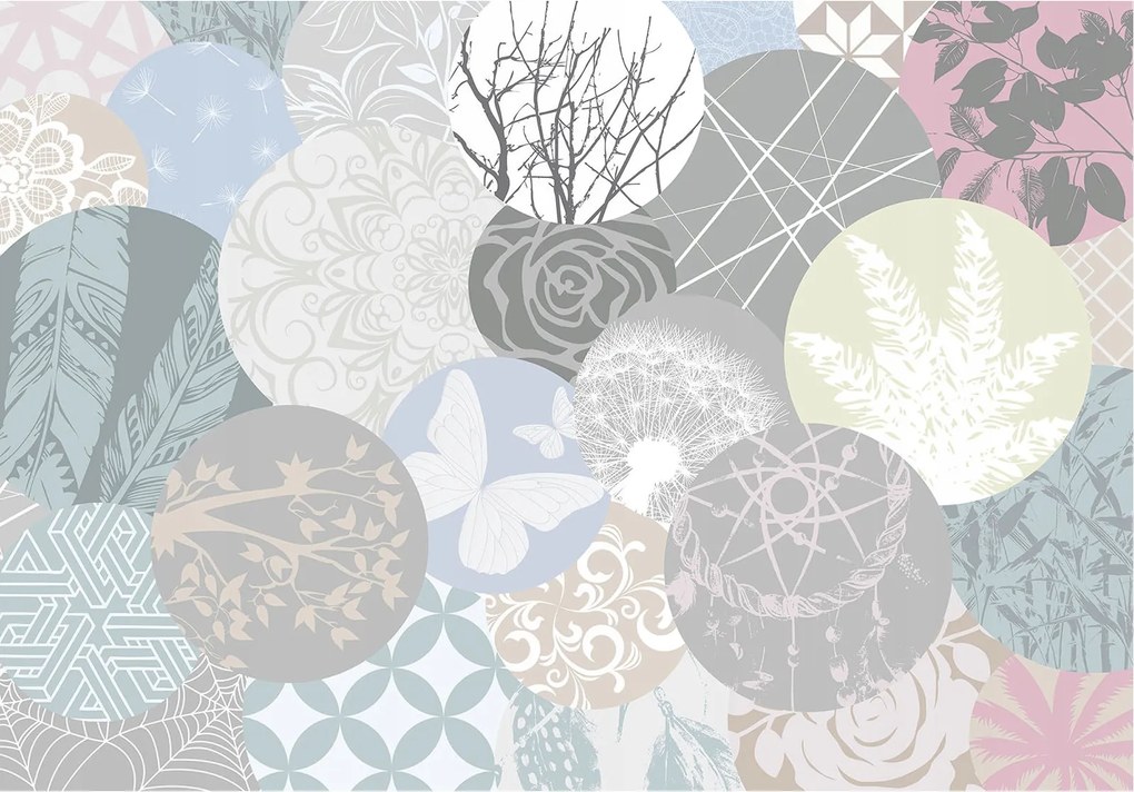 Fotótapéta Virágok Geometria Pillangók Absztrakt Díszek 254x184 +ragasztó