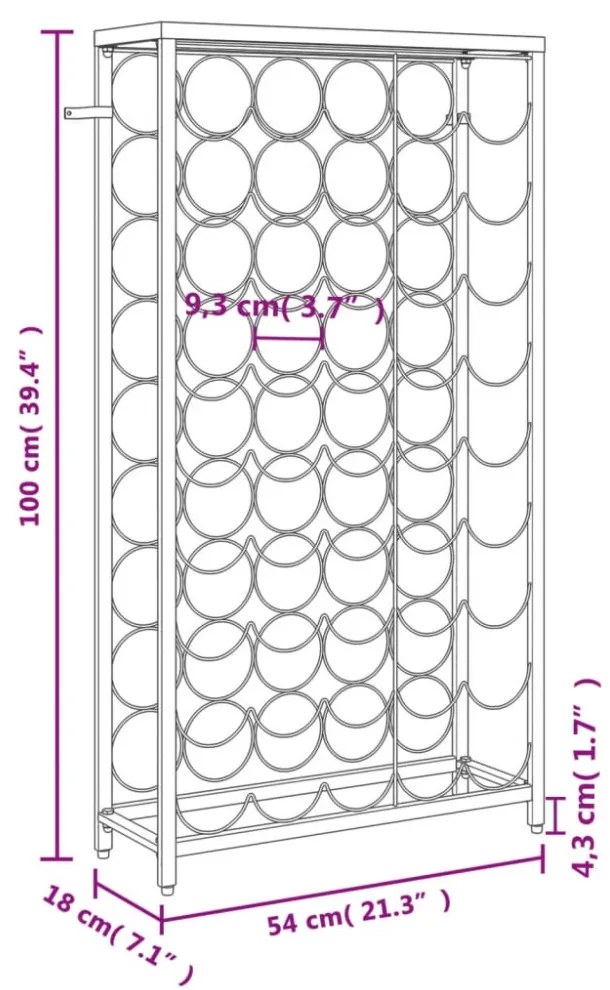 fekete kovácsoltvas bortartó 45 palackhoz 54 x 18 x 100 cm
