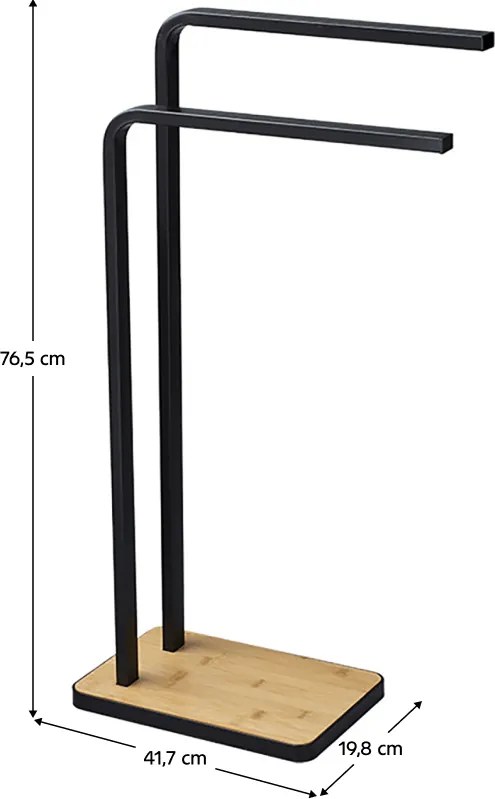 Törölközőtartó, fekete fém/bambusz, LABAV