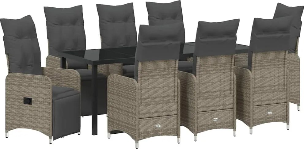 vidaXL Kert étkező szett párnával 9 pcs Bézs polirattan