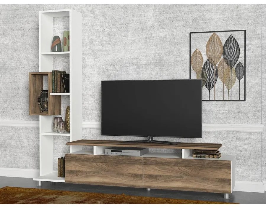 TV szekrény Tulip - White, Walnut