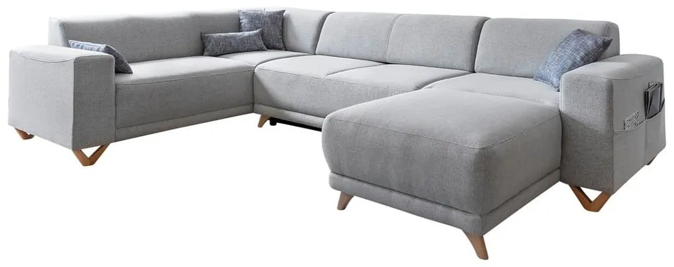 Világosszürke kinyitható-tárolóhelyes sarokkanapé (bal oldali-U alakú) Classy Sophie – Miuform