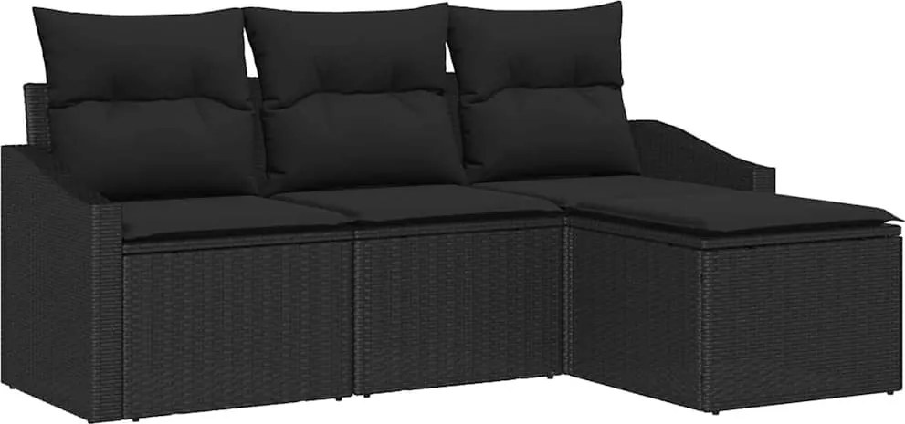 vidaXL Kanapé Szett párnával 4 pcs Fekete polirattan