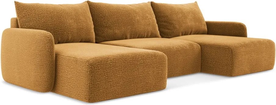 Narancssárga kinyitható-tárolóhelyes sarokkanapé Kalena – Makamii