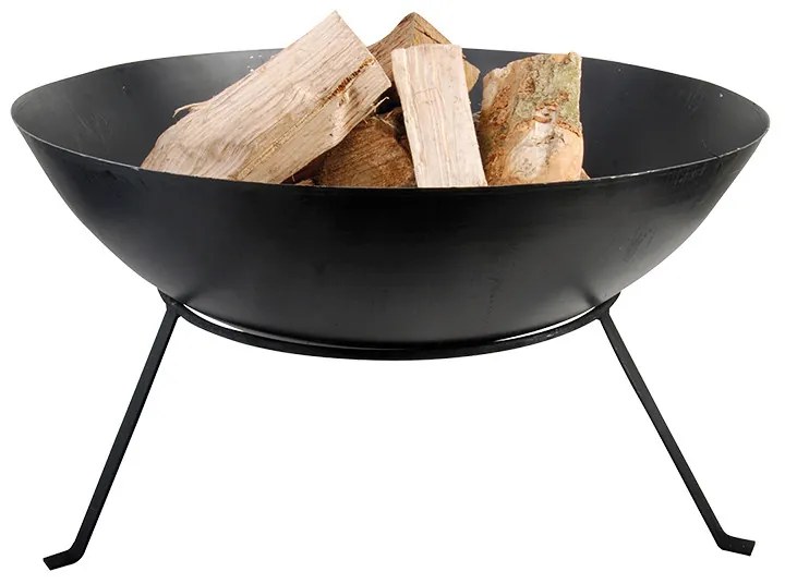 Fém tűzrakó tál állvánnyal, fekete, 59 cm átmérőjű