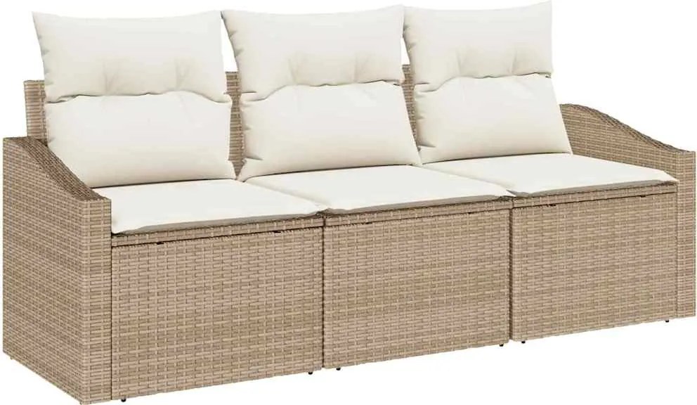 vidaXL Kerti Kanapé Szett párnával 3 pcs Beige és Fehér polirattan
