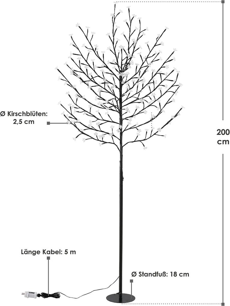 Világító fa – cseresznyevirág 200 cm, 220 fehér LED lámpával (meleg spektrum)