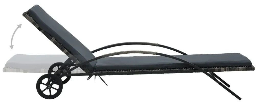 Antracitszürke polyrattan napozóágyak asztallal