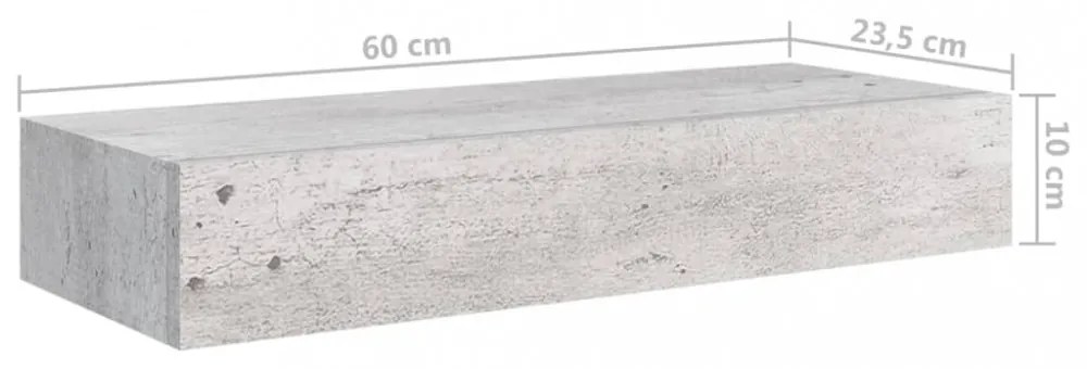 2 db betonszürke MDF falra szerelhető fiókos polc 60x23,5x10 cm